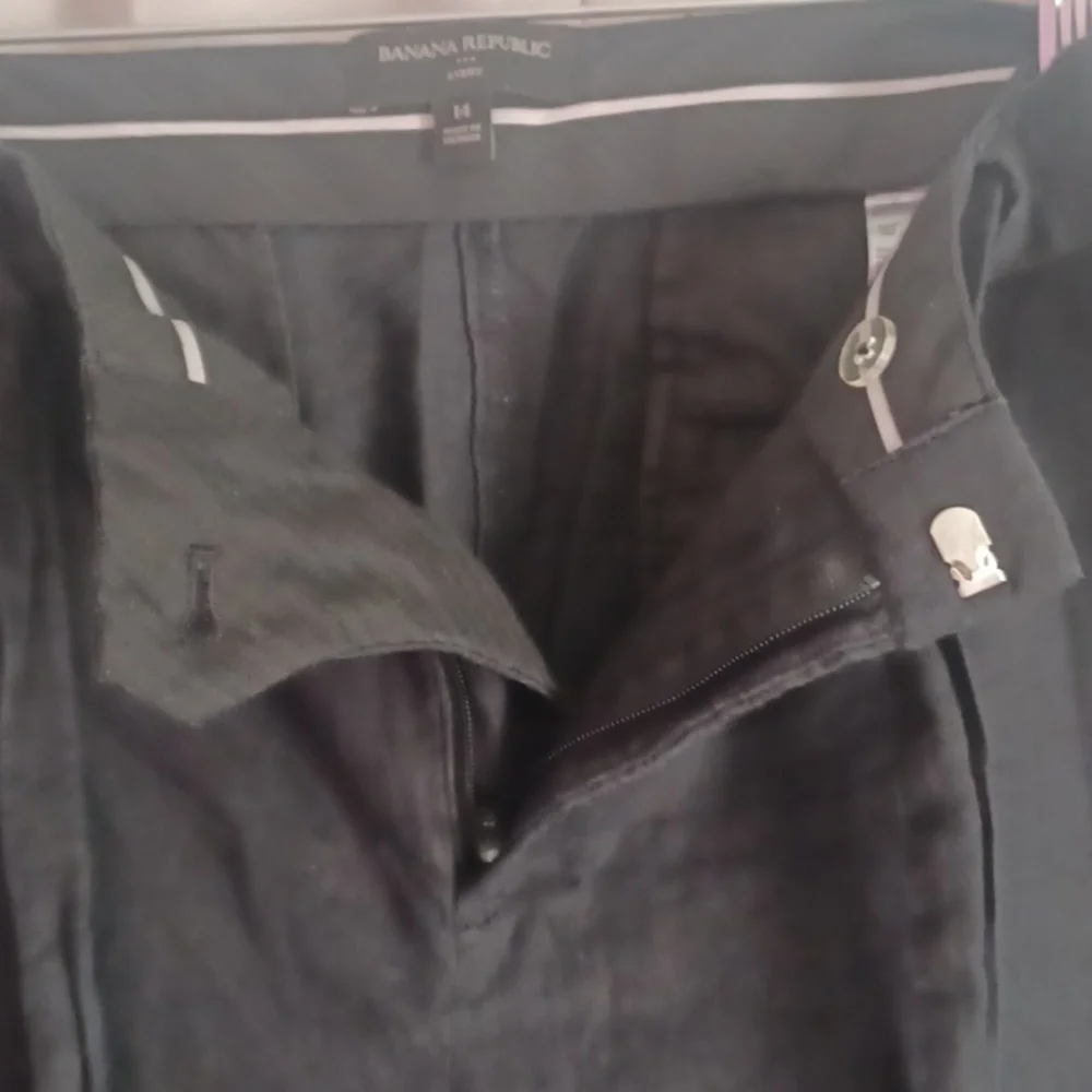 Banana Republic Avery Tie Waist Linen Blend Pants Mid Rise Tailored Ankle Black